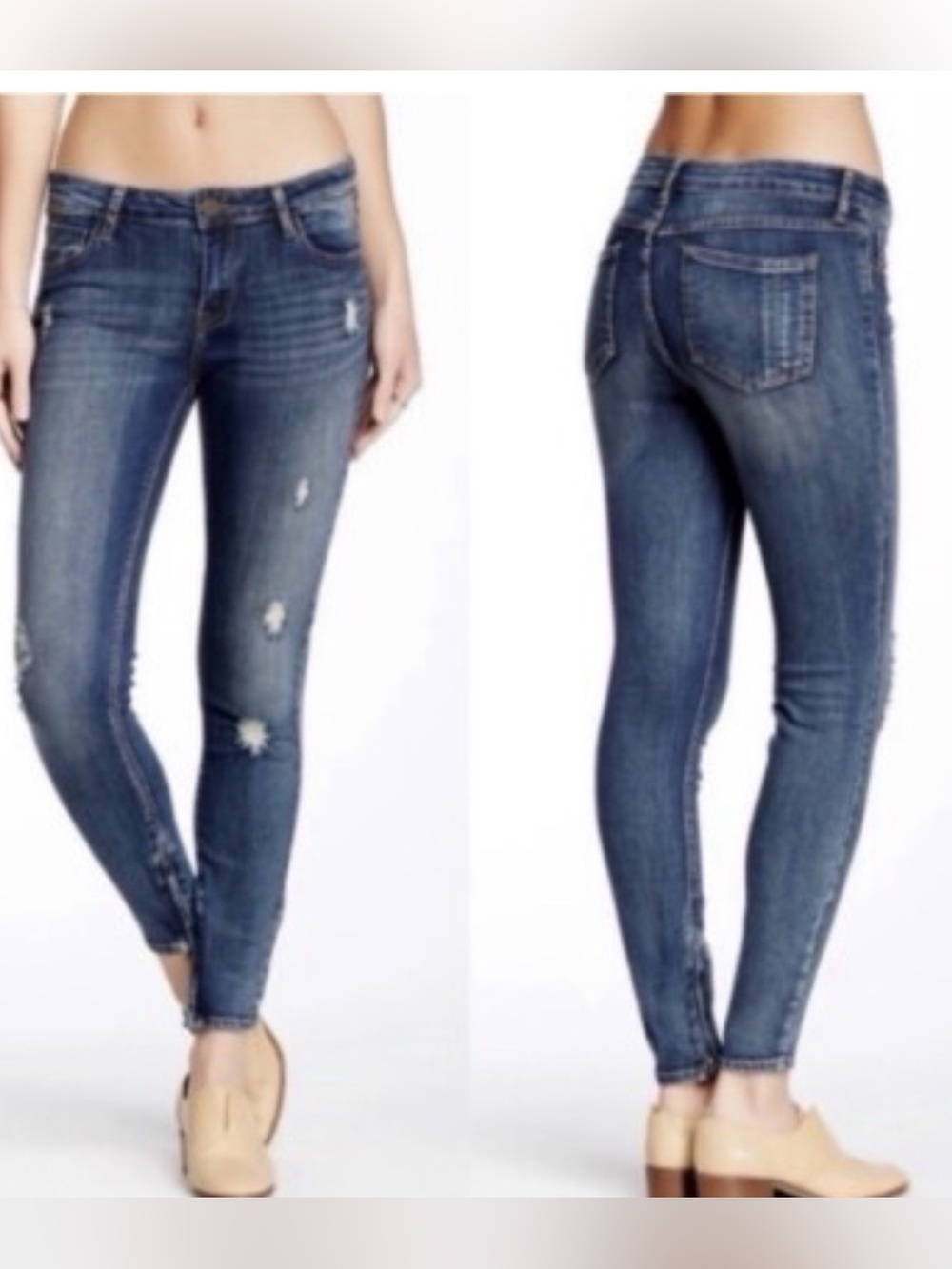 pistola Dark Blue Distressed Skinny Jeans with Ankle Zips